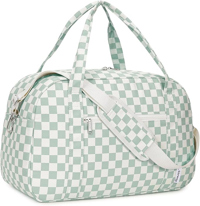 Narwey 18" Carry on Bag Underseat for Airplane with Wet Pocket Spirit Airlines Personal Item Bag Travel Duffel Bag Small Gym Bag Weekender Overnight for Women and Men (Mint Green Checkerboard)
