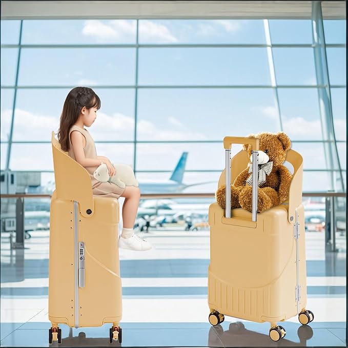 TABU 20" Ride-on Luggage with Seat For Kids & Adults，Carry On Hardshell Ride On Suitcase with 360° Lockable Spinner and TSA Lock, Yellow