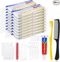 Personal Hygiene Kit Bulk Pack of 100,Yellow Disposable Toothbrushes with Toothpaste Floss Comb Cover and Hotel Vanity Set Basic Travel Toiletry Kit Supplies for Homeless,Charity,Guests