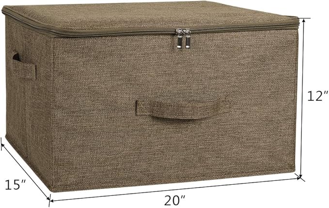 ANMINY Storage Bins with Zipper Lids 51.9 Qt Lidded Fabric Storage Boxes Baskets Cubes with Handles Collapsible Washable Cotton Linen Closet Shelf Clothes Organizer - Extra Large, Coffee