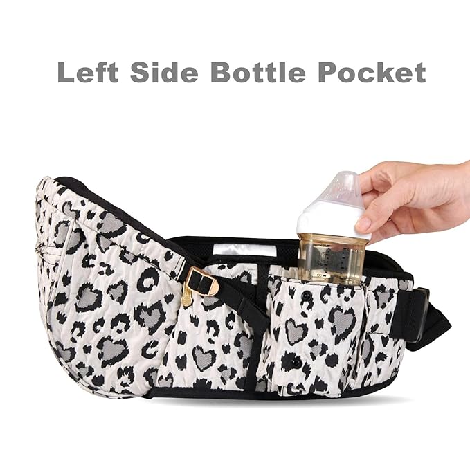Sunveno Hip Baby Carrier with Seat,Ergonomic Baby Hip Carrier,Front-Facing Baby Holder,Anti-Slip Seat Surface,Wide and Adjustable Waistband,Multiple Pockets,Newborn to Toddler up to 45lbs,Leopard