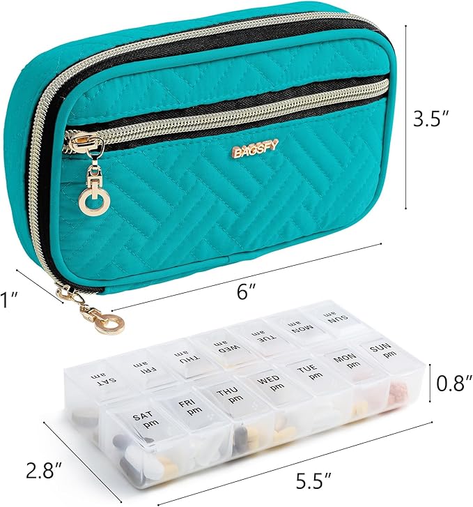 BAGSFY Pill Organizer Case 2 Times a Day- Weekly Medicine Organizer Travel Pill Box with Removable 7 Day Medicine Case Container for Fish Oil, Vitamin, Supplement