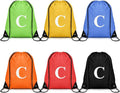 ZOMFELT 6Pcs Drawstring Backpack Drawstring Gym Bags, Foldable Draw String Backpack with Multiple Colors and Letters, Lightweight Polyester Cinch Bag for Gift, Beach, Sports, Travel, Swim (Letter C)