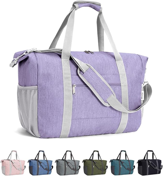 Narwey 18x14x8 Inches Travel Bag Spirit Airlines Frontier Personal Item Bag, Travel Duffel With Wet Pocket Carry on Bag for Airplane Underseat Duffle Overnight for Women and Men (Purple)