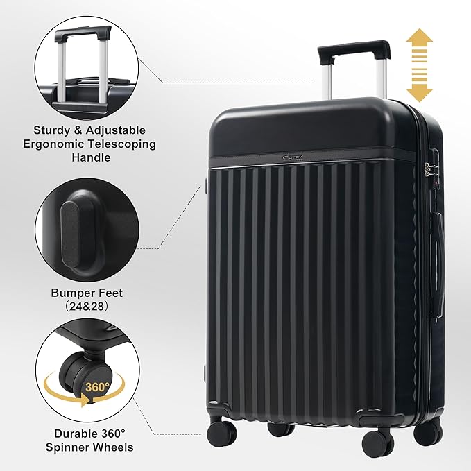 Merax Luggage Sets, Durable Hardshell 3 Piece Suitcase with Double Spinner Wheels and Handle Bags,Lightweight Carry on Luggage with TSA Lock,20+24+28 inches,Black