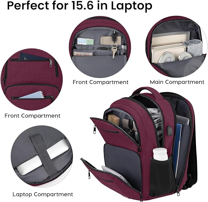 Backpack for Girls Women, School Backpack for Teen Boys, Lightweight Casual High School Bookbag, Daily-use Travel Laptop Backpack with USB Charging Port Fits 15.6 Inch Notebook