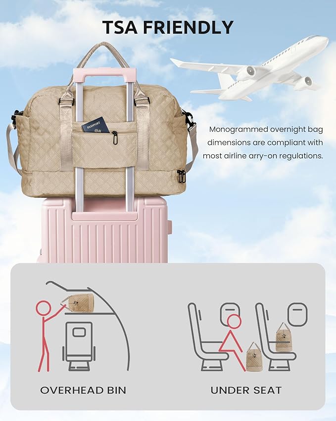 Girly Gifts for Women, Gifts for Women-Initial Travel Bag with Shoe Compartment, Personalized Weekender Bag, Monogram Overnight Bag for Women, Letter Travel Bag with Makeup Bag (Letter Q)