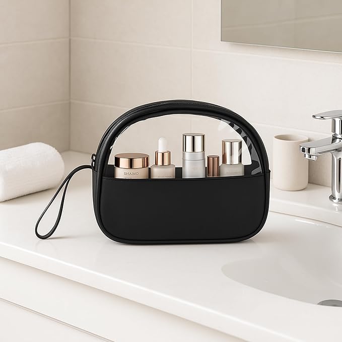 Clear Toiletry Bag, Travel Makeup Bag, Small Transparent Cosmetic Bag with Zipper，Organize Cosmetics & Skincare Essentials (Small)