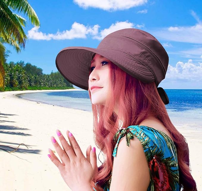 HINDAWI Sun Hats for Women with UV Protection Wide Brim Sun Hat Visor Summer Beach Outdoor Foldable Womens Cap