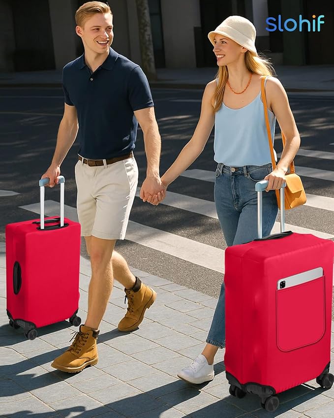 Slohif Luggage Cover for Suitcase Tsa Approved Protector - Luggage Sleeve Suit Case Cover Travel Stretch Large Baggage Case Protective Washable Fit 30-32 Inch Wine Red