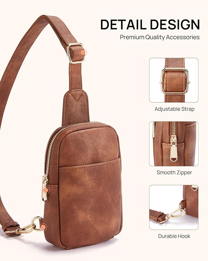 Telena Small Sling Bag for Women Leather Crossbody Fanny Packs Chest Bag for Women