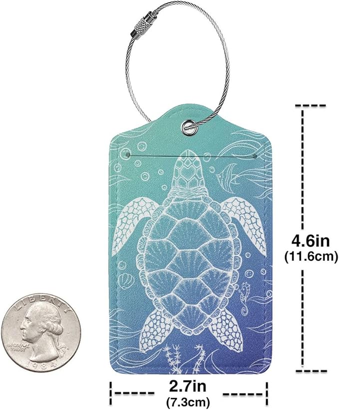 2 Pack Sea Turtle Luggage Tag for Suitcases, Cute Turtle Theme Party Decorations Leather Tags, Cruise Ship Essential Travel Unique Gift for Men Women Couples Lover, Funny Christmas Birthday Gifts