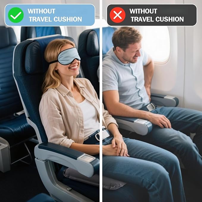Self-Inflating Airplane Seat Cushion for Long Flights – Portable Travel Cushion Airplane Seat - Memory Foam Travel Seat Cushion Providing Pressure Relief and Premium Comfort (Extra Large Black)