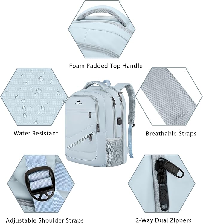 MATEIN 18 Inch Laptop Backpack for Women, Extra Large Anti Theft College Computer Rucksack with Luggage Strap, Waterproof TSA Approved 50 L Carryon Backpack for Work Business Travel, Haze Blue