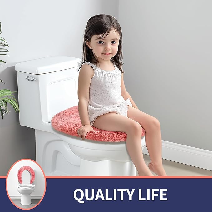 Microfiber Elongated Toilet Seat Cover 19.5"x 15" Machine Washable Solid Toilet Lid Cover Adjustable Rubber Backing Fits Most 18-19.5" L x 14-16" W Elongated Toilet Seat