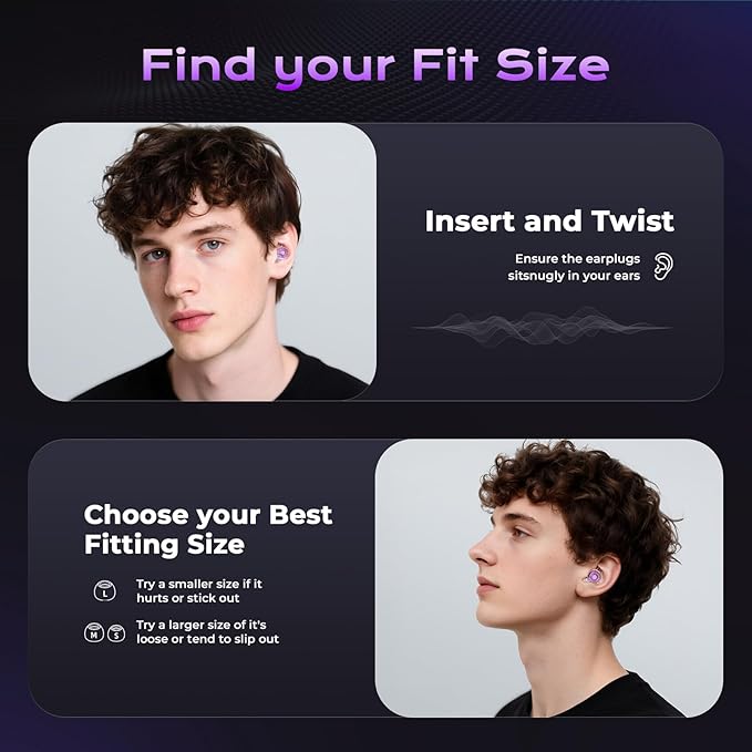Concert Ear Plugs, 2 Pairs High Fidelity Ear Plugs Noise Reduction with Acoustic Filter – NRR of 22 and 24dB Silicone Ear Plugs for Festival, Nightclub, DJs, Musicians, Noisy Workplace(Purple)