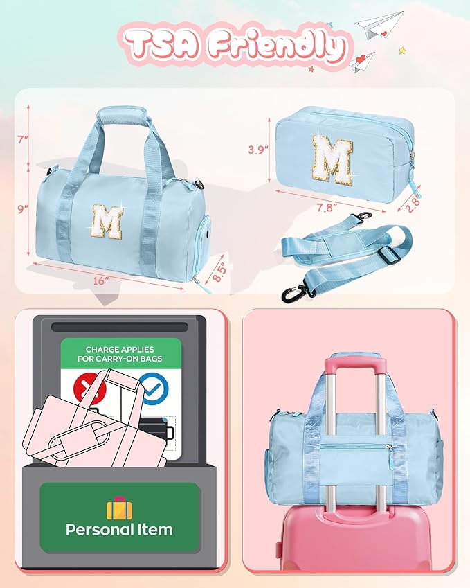 Gifts for Daughter-Girl Gym Bag with Shoe Compartment, Kid Personalized Weekender Overnight Bags, Initial Travel Tote with Makeup Pouch, Gift for Granddaughter Sister Niece (Letter H)