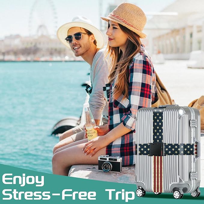 Slohif Luggage Straps for Suitcases Travel Belt Accessories Luggage Connector Identifiers Over Handle with Buckle Unique Nylon Adjustable Strap for Sleeping Bag Car Seat Flag(2 Pack)