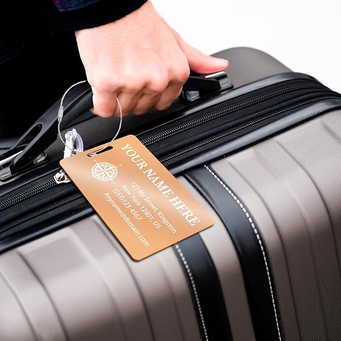 Personalized Luggage Tags for Suitcases (2/4/6/8 Pack) - Custom Engraved Metal Travel Tag, Customizable Pattern/Name/Text for Bags Backpacks Suitcases