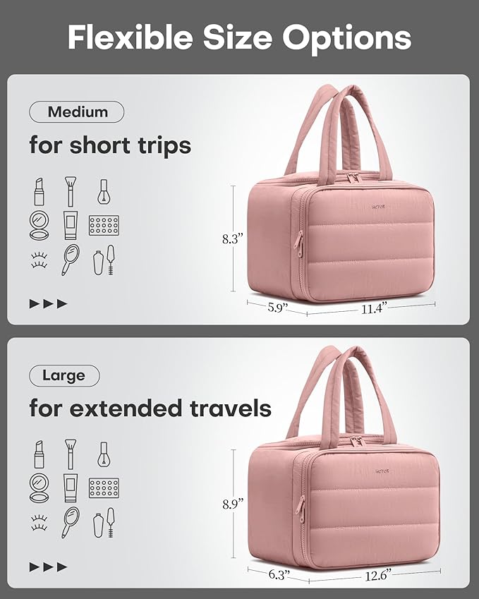 HOTOR Travel Toiletry Bag - Wide-Open Toiletry Bag for Women, Multi-Pocket Makeup Bag for Travel Essentials, Wet & Dry Separation Travel Accessories for Trip, Gym, 11.4" x 5.9" x 8.3", Dark Pink