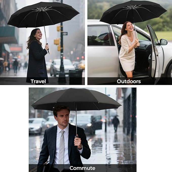 LLanxiry Compact Travel Umbrella, Mini Windproof Umbrellas for Rain & Sun, Small Lightweight Outdoor UV Umbrella, Portable Folding Umbrellas for Travel