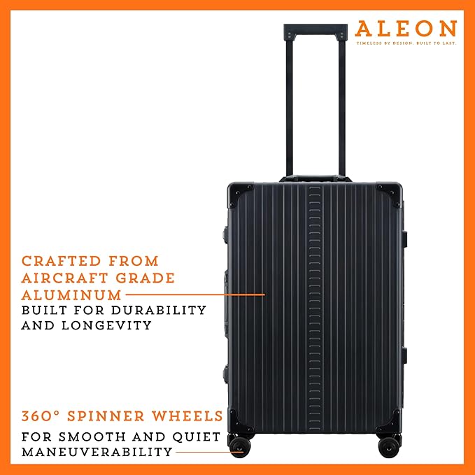 Aleon All Aluminum Lightweight 26" Carry-On Luggage - Hardside Carry-On Suitcase, TSA Approved, Hard Shell Suitcase for Travel, Airline Approved Hard Spinner Wheels Luggage (Onyx)