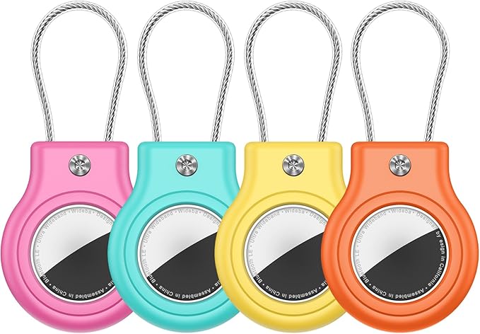 Waterproof Airtag Holder,4 Pack Airtag Case with Secure Lock,Airtags Keychain for Apple Air tag,Anti-Lost Protective Case Air tags Accessories for GPS Tracker Luggage,Key,Pet-Orange/Yellow/Green/Pink