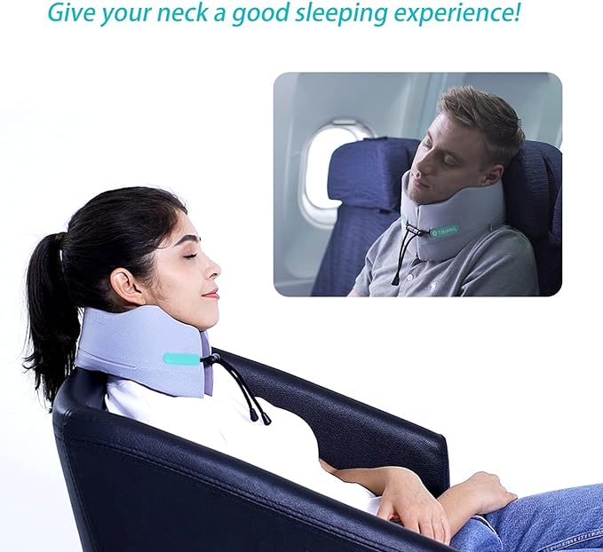 Travel Neck Pillow for Airplane, Neck Chin Support, Memory Foam, Machine Washable,Neck Pillow for Airplane Sleeping Car Office Grey M