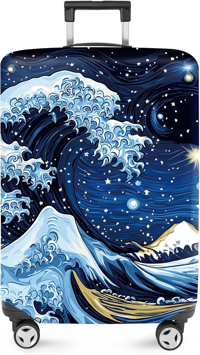 ANNA QUEEN Starry Ocean Wave Luggage Cover, Suitcase Protector with Artistic Van Gogh Style, Stretchable, Washable Travel Cover for 28-30 Inch Luggage