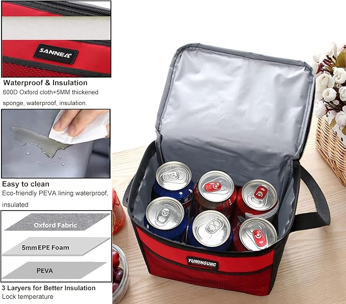6 Can/5L Lunch Bag for Women Men Portable Lunch Box Small Cooler Bag Soft Collapsible Reusable Insulated Lunch Tote for Everyday Work Travel (Orange)