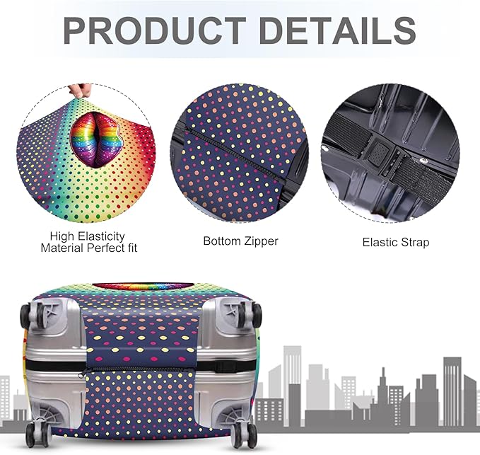 ANNA QUEEN Pop Art Rainbow Lips Luggage Cover, Colorful Suitcase Protector with Bold Lip Design, Stretchable, Washable Travel Cover for 24-26 Inch Luggage, Fun & Fashionable Style