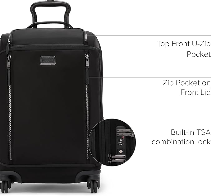 TUMI - Voyageur Leger 4 Wheeled Luggage - Women's Lightweight and Spacious, Sleek Silhouette, Durable Premium Suitcase - 21.8" International Expandable Carry-On, Black with Gunmetal Hardware