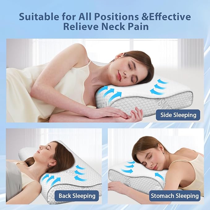 Memory Foam Pillows - Cervical Neck Pillow for Pain Relief, Ergonomic Side Sleeper Pillow for Sleeping, Orthopedic Contour Neck Pillows for Neck and Shoulder Pain with Cooling Pillowcase, Cream