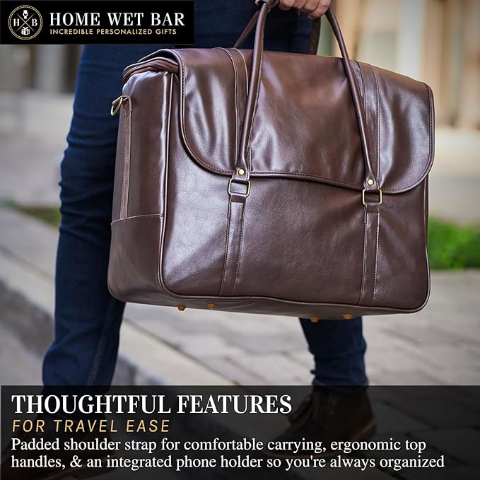 Graham Whiskey Bottle Carrier and Weekender Travel Bag | Customizable Waterproof and Insulated Interior | Vegan Leather | Perfect for Tastings, Parties & Getaways