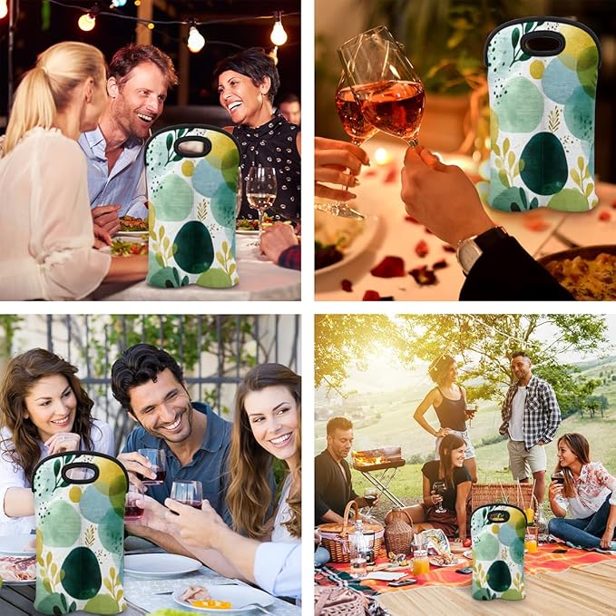 Neoprene Wine Tote, Bottle Carrier Gag Insulating Neoprene Thicker, Insulated Wine Bag for Travel Holds Two Bottles, Bottle Carrier Bags Protect the Bottles, Green Dots