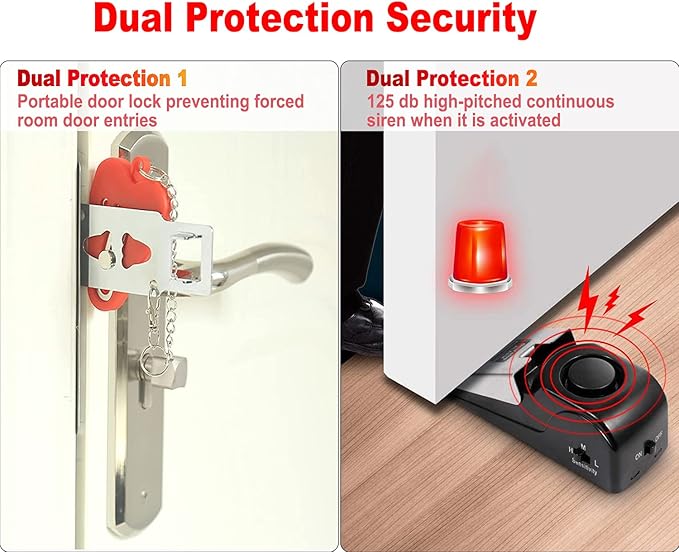 MBBEST Portable Door Lock & Door Stop Alarm,Dual Protection Security Devices Pocket Door Stopper Self Defensey Tools for Hotel Travel Home Apartment House, Red/Black