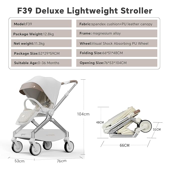 Hot Mom Baby Lightweight Stroller, Intelligent Seat Reversing，Double Brake and PU Anti-Shock Tire Combine Baby Pushchair, Newborn to Toddler's Baby Stroller, Brown
