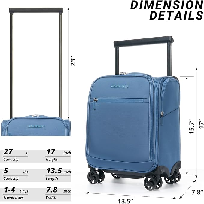 Verage Underseat Carry On Luggage with Spinner Wheels 15 inch Overnight Suitcase Travel Business Bag for Airlines Men Women