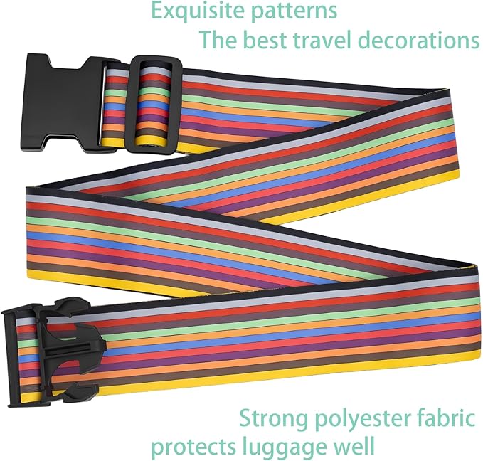 Stripes Luggage Straps for Suitcases, Adjustable Luggage Travel Belt to Keep Luggage Security While Travel, Strong Polyester Fabric, Easy-to-Recognize Stylish Pattern Travel Accessories, 2 Pack