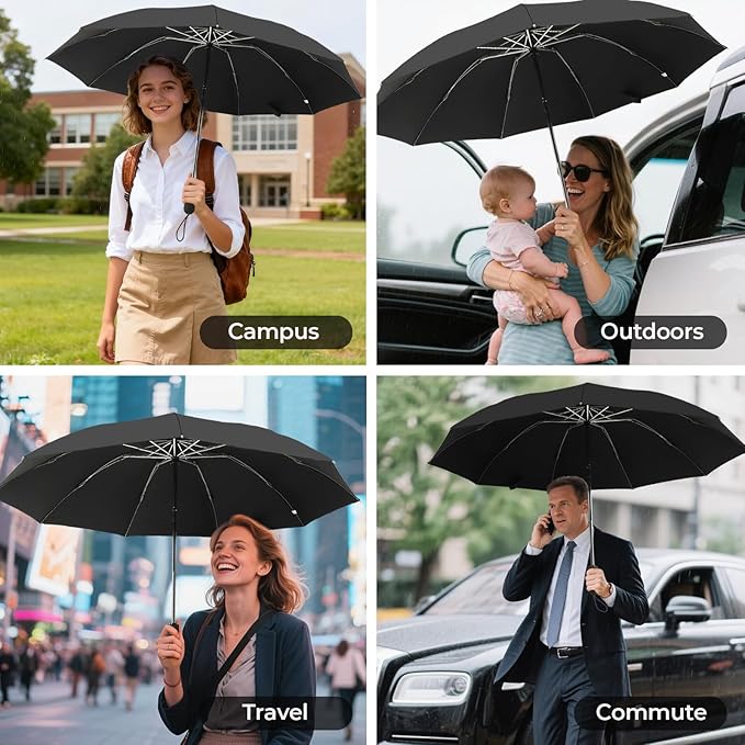 Compact Inverted Travel Umbrella, Automatic Open Close, 9-Rib 46 Inch Windproof Umbrella, Waterproof UPF 50+, Portable Umbrellas for Men, Women, Travel, and Daily Use