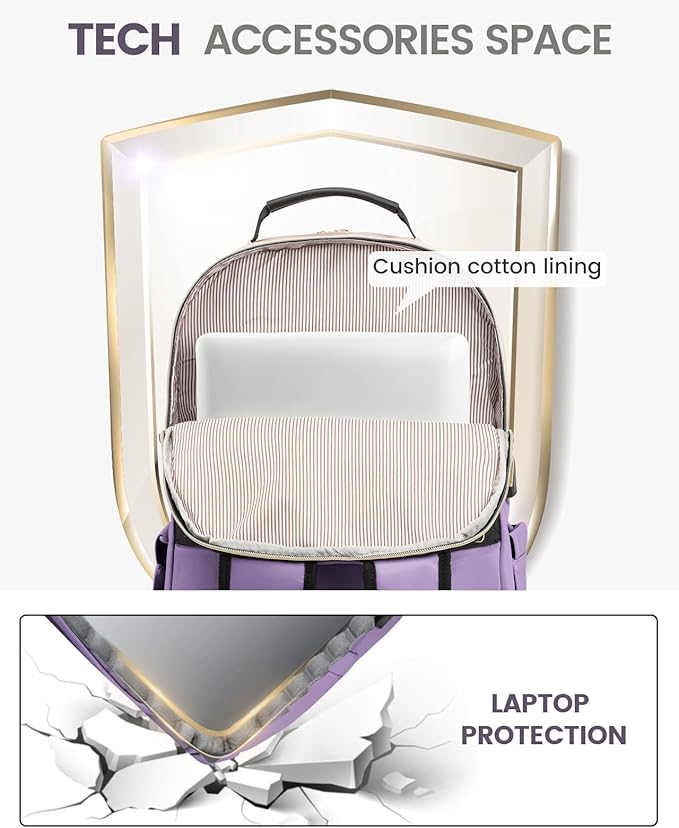 LOVEVOOK Laptop Backpack Purse for Women, Work Travel Computer Bags, College School Backpack for Student Girl, Quilted Casual Daypack with USB Port, Fit 15.6 Inch Laptop, Purple