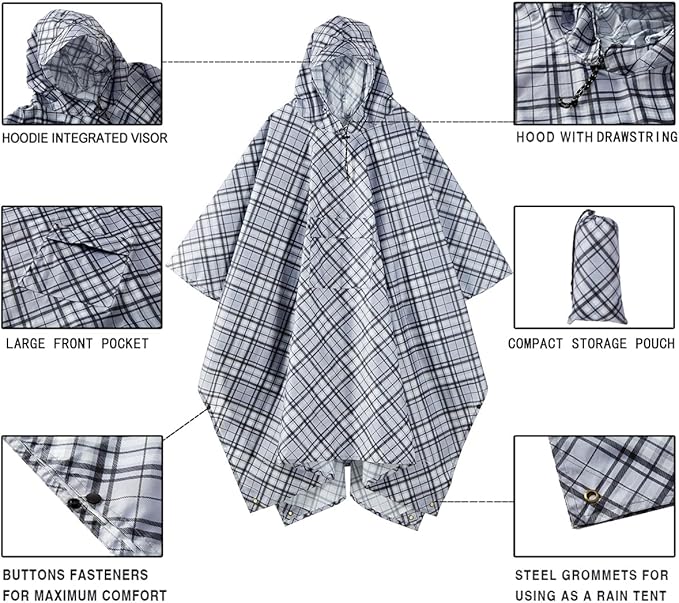 salamra Hooded Rain Poncho Waterproof Raincoat Jacket for Men/Women/Adults with Pocket