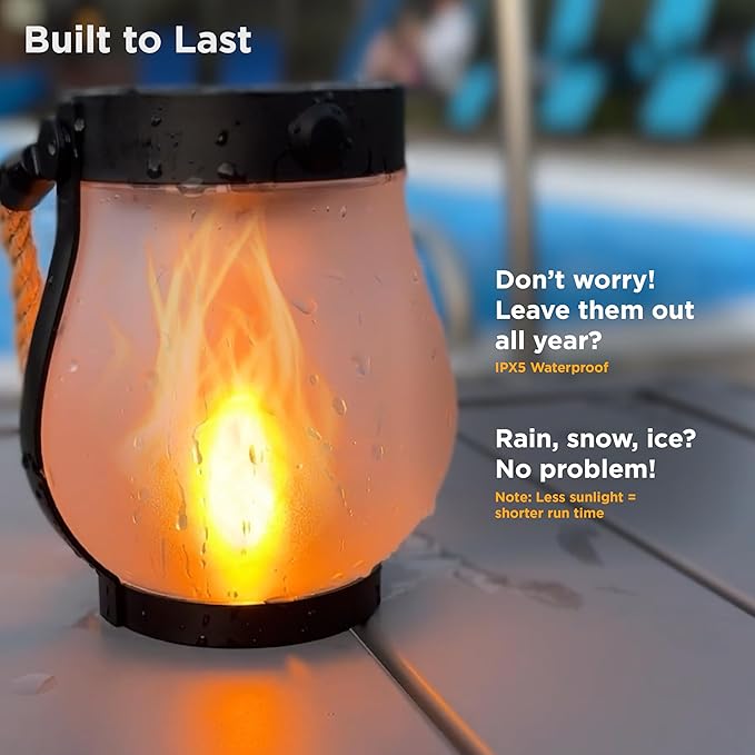 Schoolhouse Solar Lanterns Outdoor Waterproof - Realistic Flickering Flame, 3 Lighting Modes with Rope Handle Design, Waterproof & Solar-Powered for Patio, Garden, Porch, Tabletop Indoor Decor 2 Pack