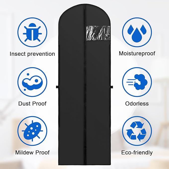 70" Long Garment Bags for Travel Dress, 2 Pack Dress Bags for Gowns, Garment Bag for Long Dress, Closet Wardrobe Bags for Gowns Tuxedos, Black