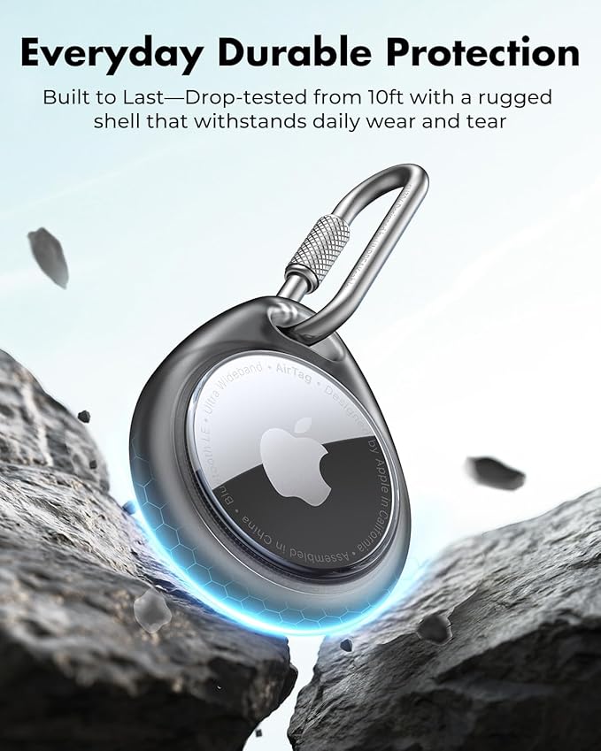 UNBREAKcable AirTag Holder for Apple - 4 Pack Air Tag Case [Professional Carabiner] [Waterproof] [Shockproof] TPU AirTag Keychain for Kids, Pets, Keys, Luggage, Backpacks