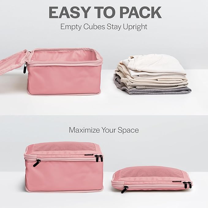 Compression Packing Cubes for Travel - Luggage Organizer Bags - Double Zipper Packing Cubes for Suitcases (2-Pack, Rose)