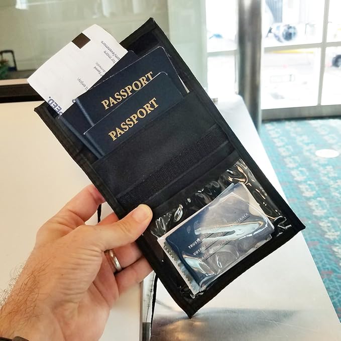 Specialist ID 2 Pack - Travel Passport Wallet - 4 x 3 Display Window - Adjustable Lanyard w/Pen Slots and 3 Pockets for Money, Ticket, Document (Assorted)