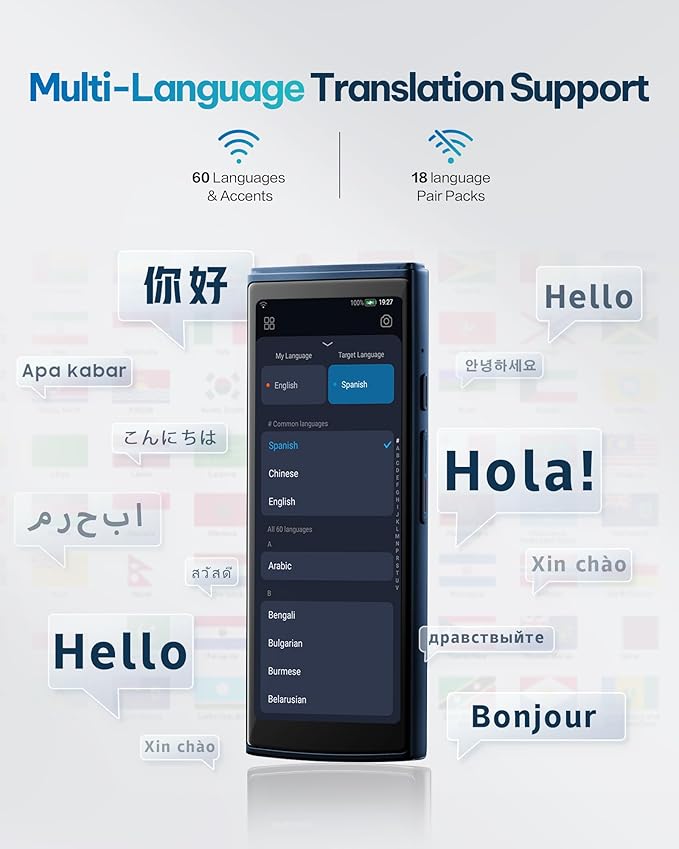 iFLYTEK AI Language Translator Device — 60 Languages, Real-Time Split-Screen & Two-Way Instant Voice Translation, 18 Offline Packs, 2-Year Global Data for K-12 Education, Business, Travel