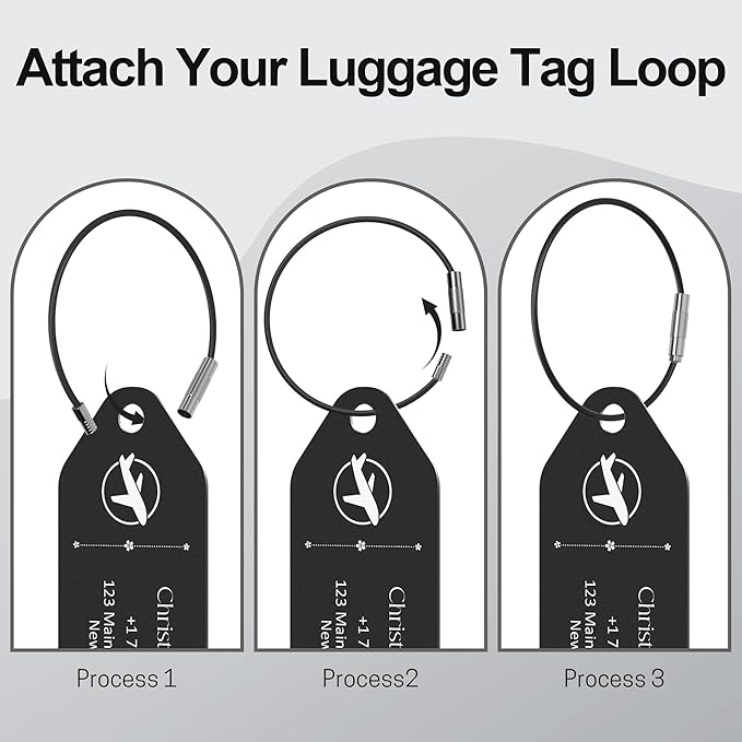 4 PCS Personalized Metal Luggage Tag – Personalized Engraved Suitcase Tag, Backpack Tag, with Matching Color Strap, Waterproof Suitcase Name Badge – Ideal Corporate Gift & Travel Accessory (Black)