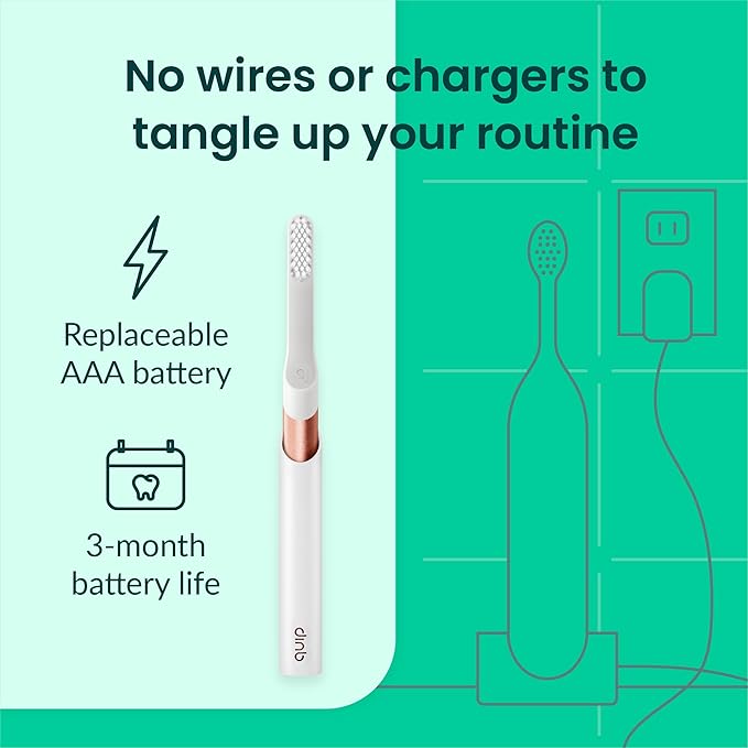 Quip Sonic Toothbrush for Adults with Timer - Includes Extra Brush Head and Travel Cover Mount - Electric, Soft Bristle Refill Head, Metal Handle, 3 Month Battery Life - Travel Toothbrush - Copper